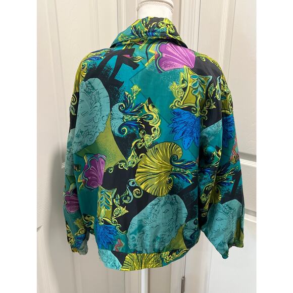 SPORTIF STUDIO 100% Silk 1980s Vintage Retro Parachute Jacket Teal Green Medium - Picture 4 of 7